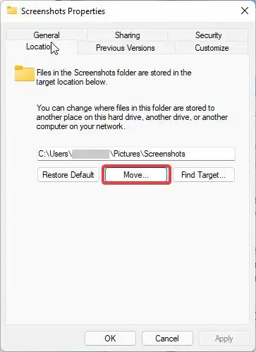 Windows 11: thay đổi vị trí ảnh chụp màn hình PrtScn mặc định