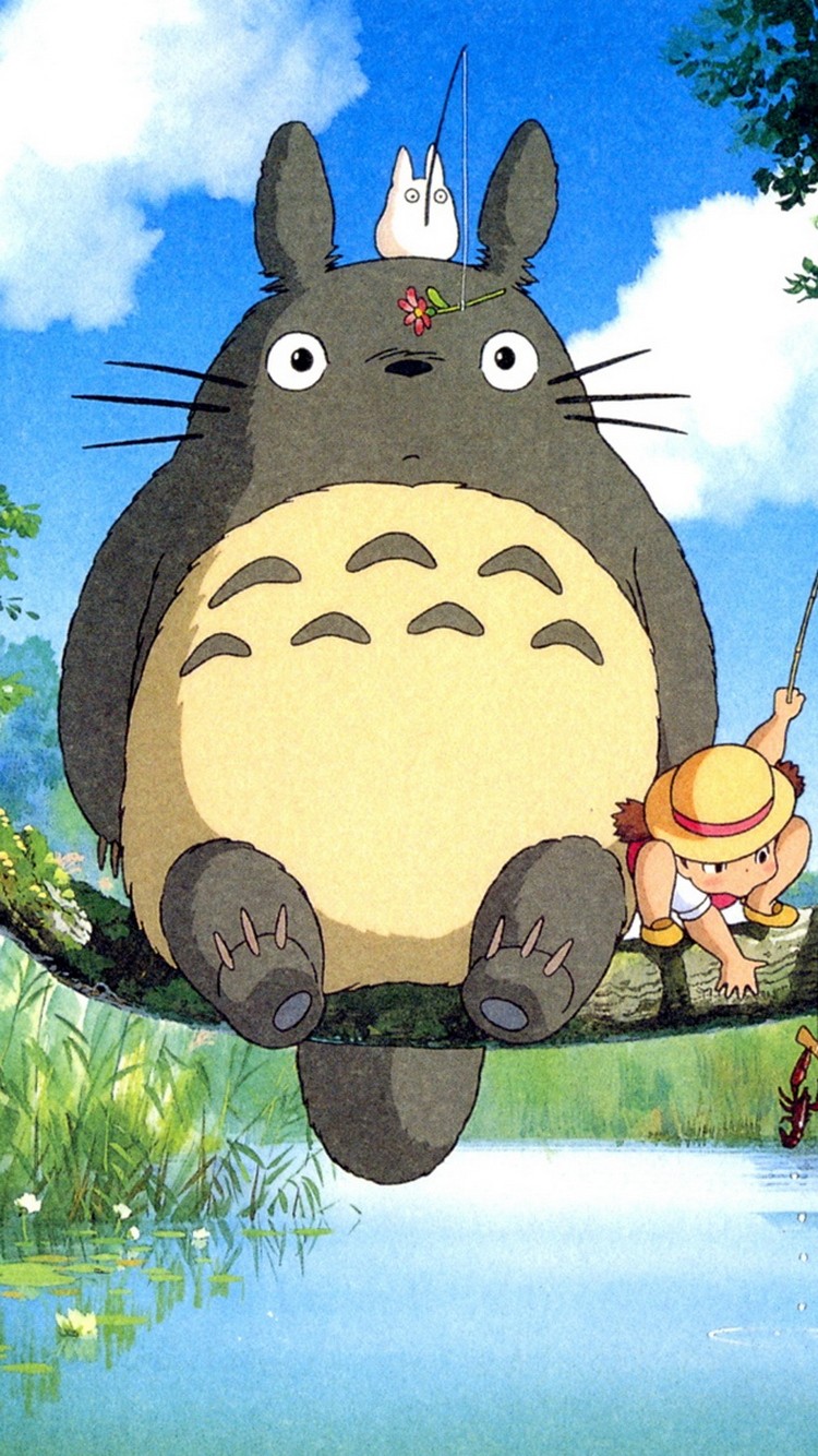 Anime  Totoro nền xanh tối giản 2K tải xuống hình nền