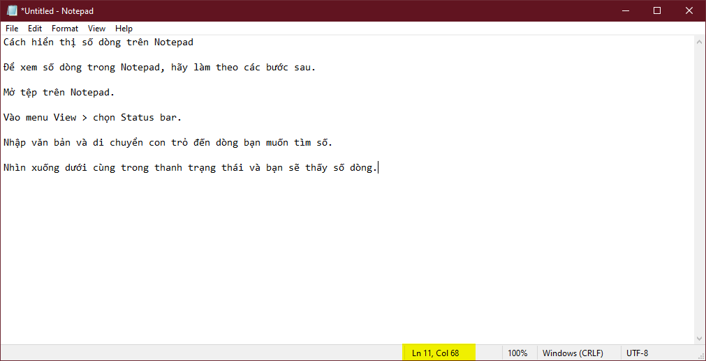 Cách hiển thị số dòng trong Notepad trên Windows 11