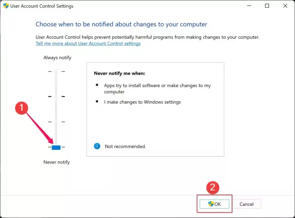 Tắt UAC trên Windows 11b