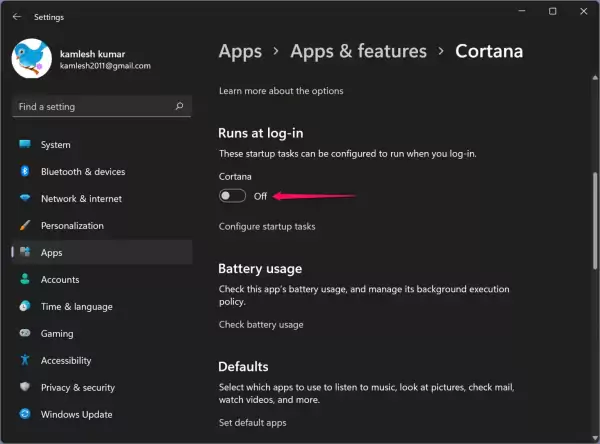 Vô hiệu Cortana trên Windows 11b