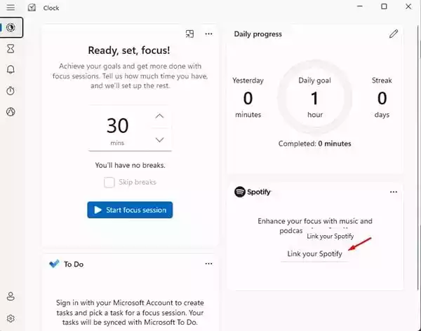 Các bước để liên kết Spotify với phiên tập trung trên Windows 11