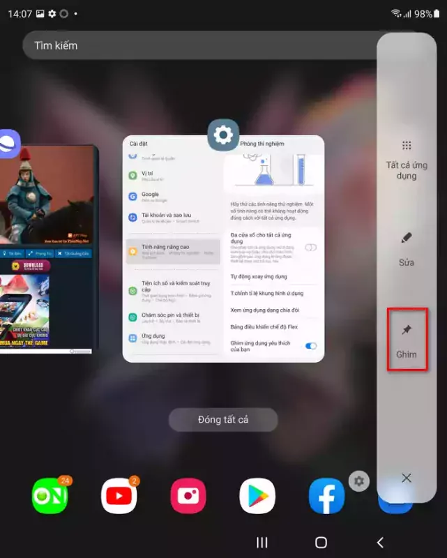 Cách ghim ứng dụng trên Samsung Galaxy Z Fold3