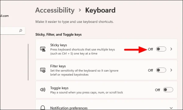 Cách tắt Sticky Keys trên Windows 11c