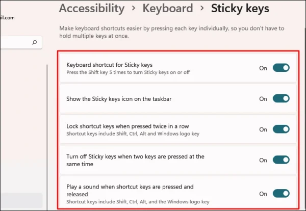 Cách tắt Sticky Keys trên Windows 11d