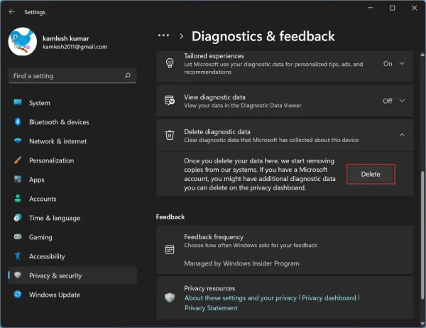 Cách tắt tính năng chuẩn đoán ứng dụng (App Diagnostics) trên Windows 11f