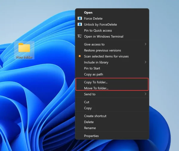 Cách thêm Copy to folder và Move to folder vào menu ngữ cảnh Windows 11a