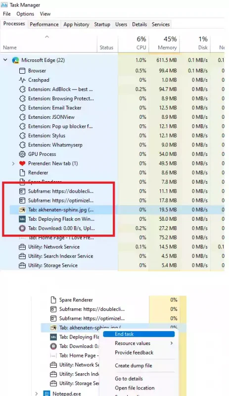 Cách tắt một tab trình duyệt trong Windows 11 Task Manager