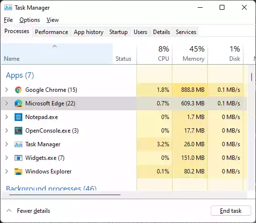 Cách tắt một tab trình duyệt trong Windows 11 Task Manager