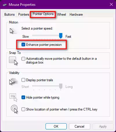 Cách bật Enhance mouse pointer precision