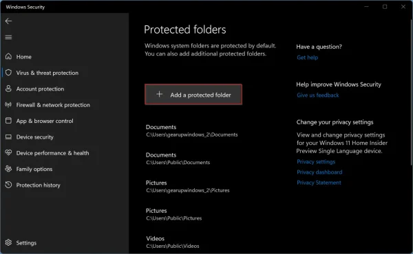 How to enable Ransomware Protection in Windows Defender on Windows 11e