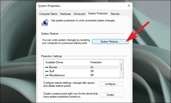 Cách sử dụng Restore Point trên Windows 11b10