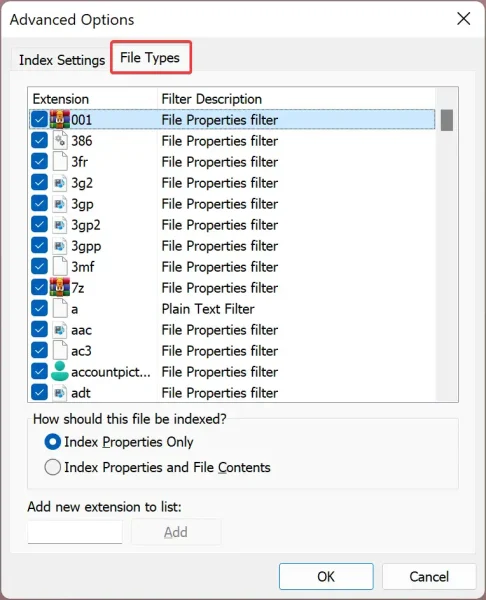 Indexing Options 3