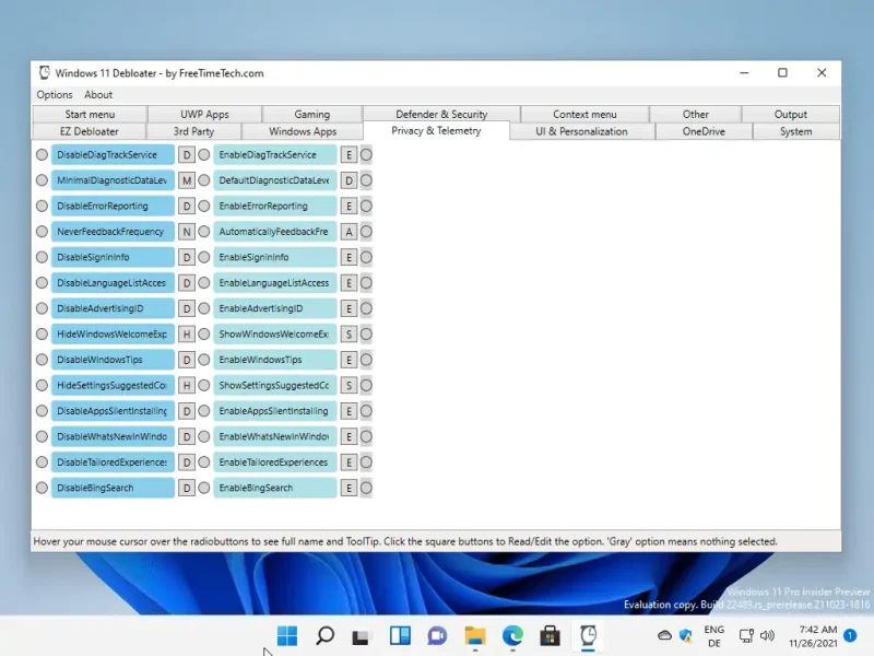 Windows 11 Debloater: tuỳ chỉnh Windows 11 theo ý thích