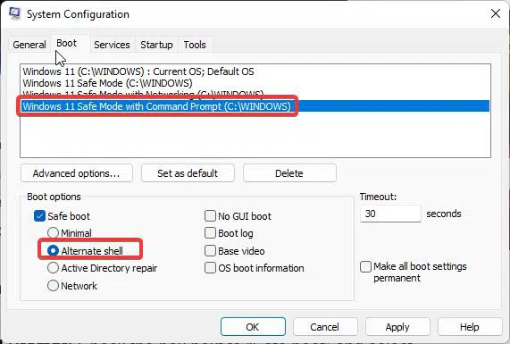 Cách thêm Safe Mode vào menu khởi động Windows 11e