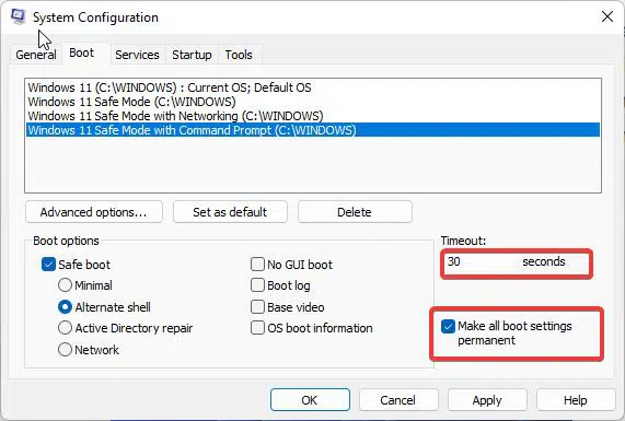 Cách thêm Safe Mode vào menu khởi động Windows 11f