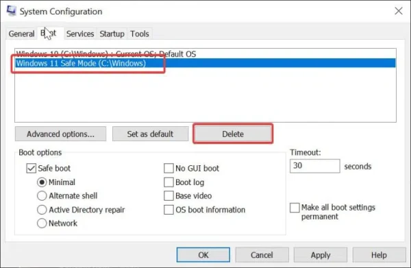 Cách thêm Safe Mode vào menu khởi động Windows 11h