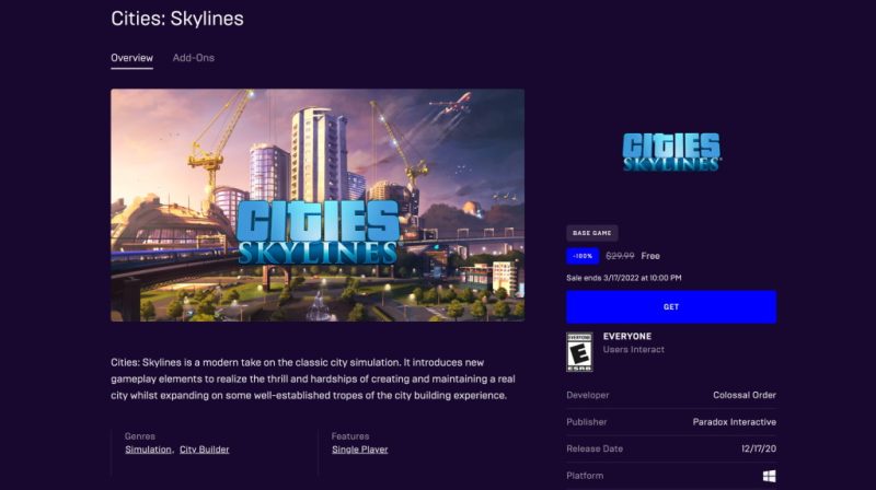 Tải miễn phí game Cities: Skylines