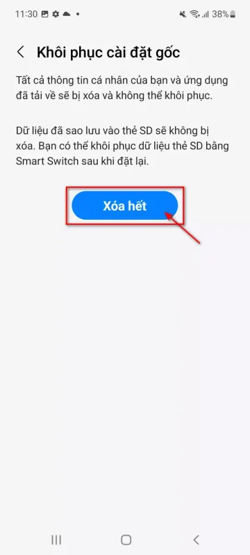 Cách reset điện thoại Samsung bước 4