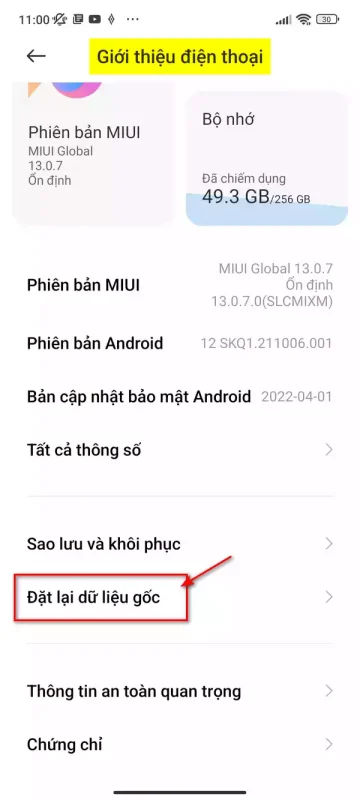 Cách reset điện thoại Xiaomi