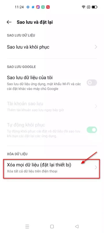 Cách reset điện thoại OPPO bước 2