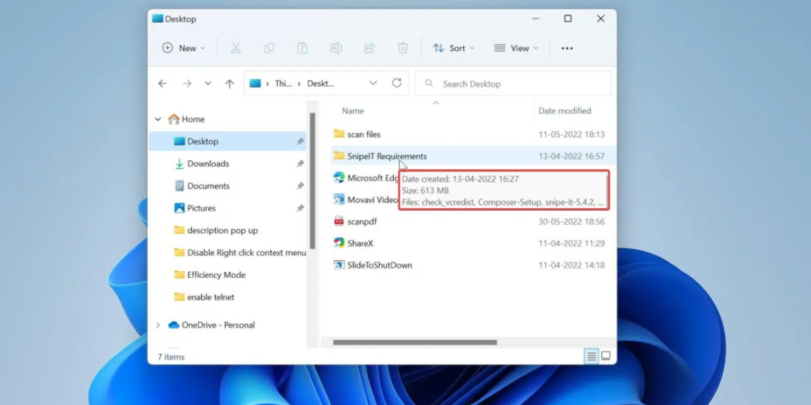 Cách tắt pop-up thông tin khi rê chuột lên file trên Windows 11