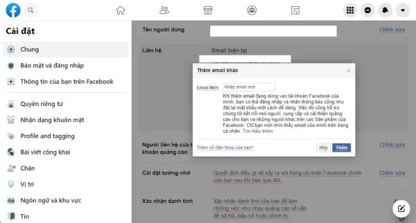 Cách thêm địa chỉ email phụ cho tài khoản Facebook 4