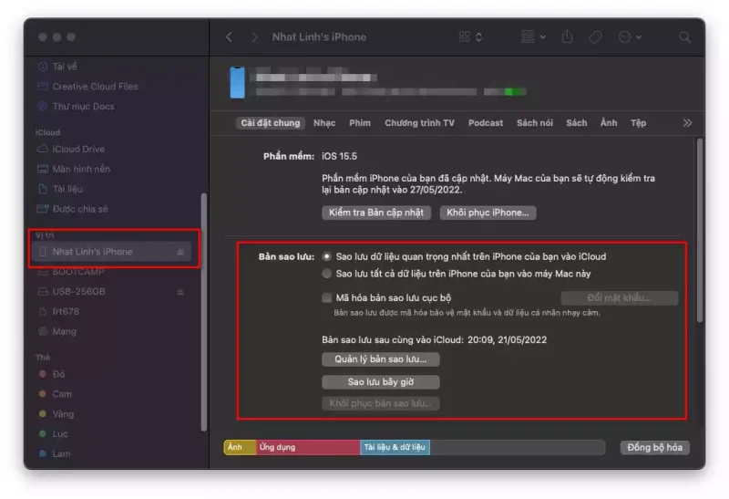 Sao lưu iPhone trên MAC