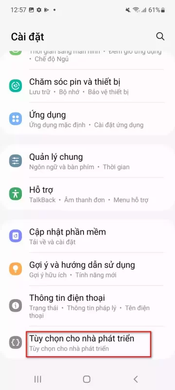 Cách bật tuỳ chọn nhà phát triển điện thoại Samsung