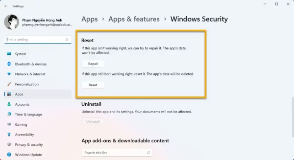 Sửa lỗi Windows Security không mở được trên Windows 11b