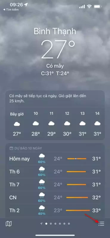 Cách nhận thông báo khi trời sắp mưa trên iPhone
