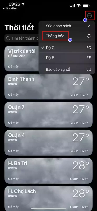 Cách nhận thông báo iPhone khi trời sắp mưa