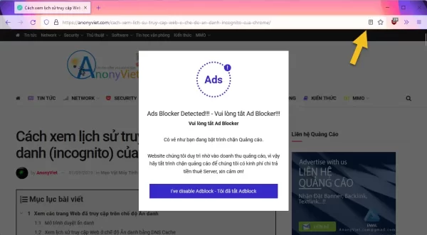 Cách xem trang web chặn trình chặn quảng cáo mà không cần extension hỗ trợ 3