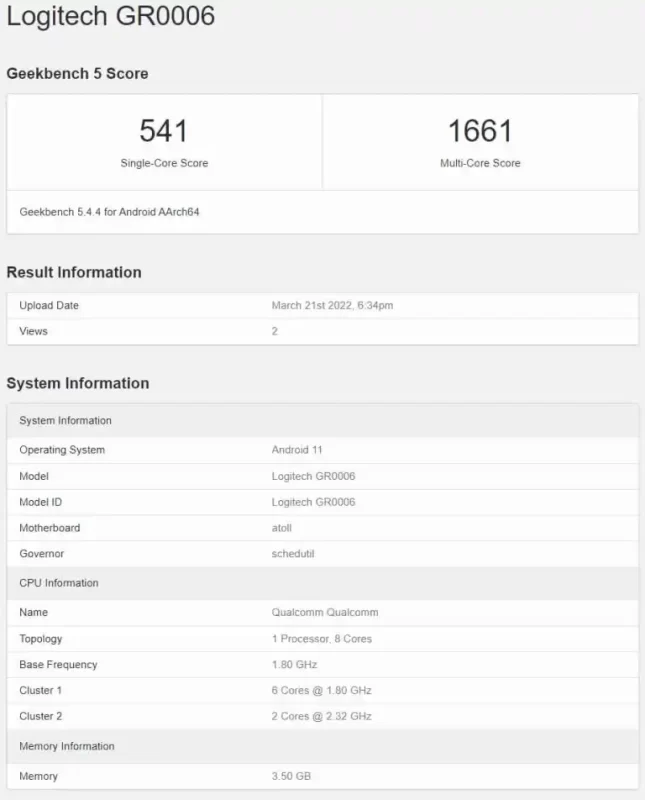 Điểm Geekbench của máy chơi game cầm tay Logitech (tin đồn)