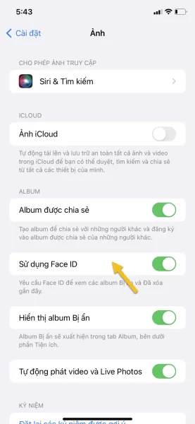 Cách khóa album ảnh ẩn bằng Face ID, Touch ID trong iOS 16d