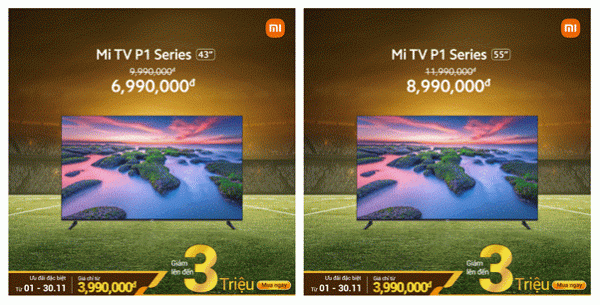 Xiaomi giảm đến 3 triệu đồng đối với sản phẩm Xiaomi TV A2 Series, Mi TV P1 Series