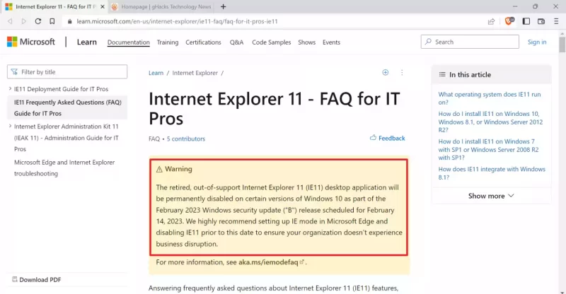 Lưu ý: Internet Explorer 11 sẽ bị vô hiệu hóa vào tháng 2 năm 2023