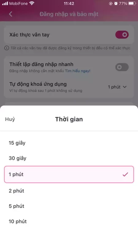 Cách tự động khoá Momo khi không sử dụng