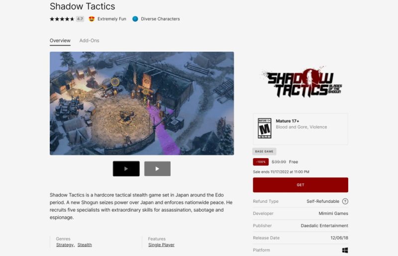 Tải miễn phí game Shadow Tactics: Blades of the Shogun