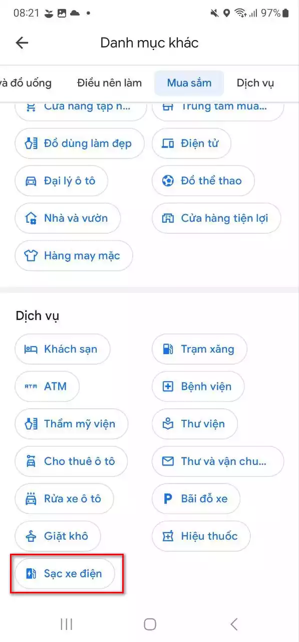 Cách xem vị trí các trạm sạc nhanh trên Google Maps