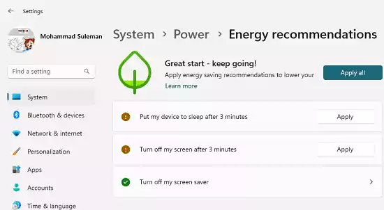 Tính năng tiết kiệm pin Energy Recommendations là gì trên Windows 11?