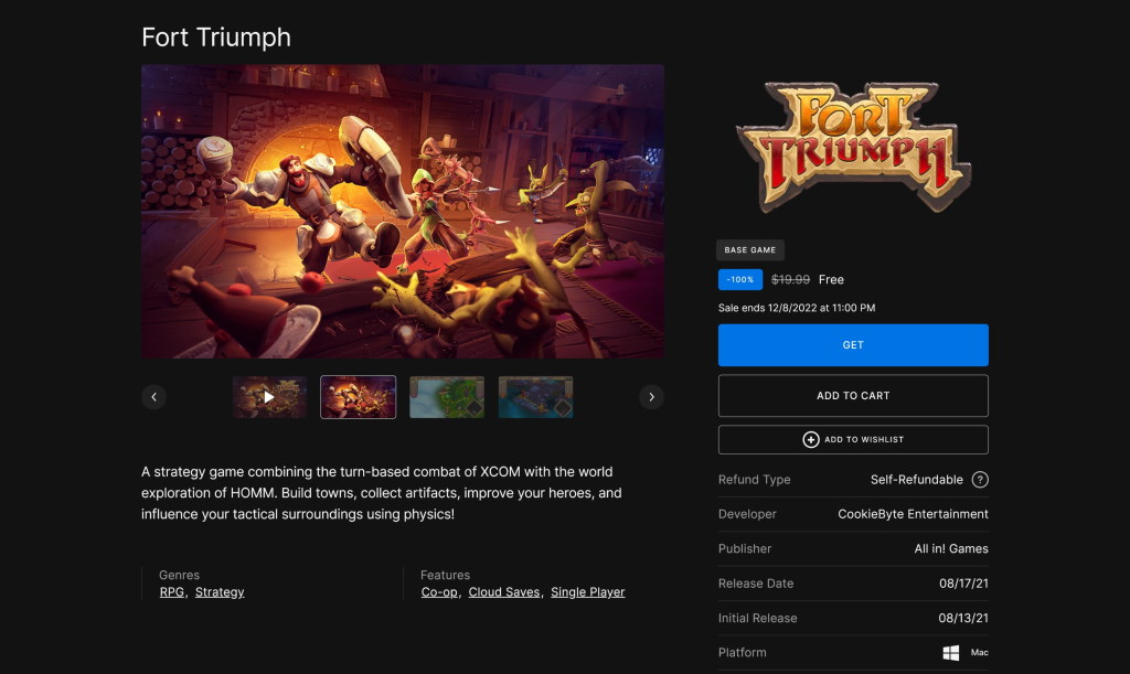 Đang miễn phí game Fort Triumph và phần mềm làm game RPG in a Box cho PC