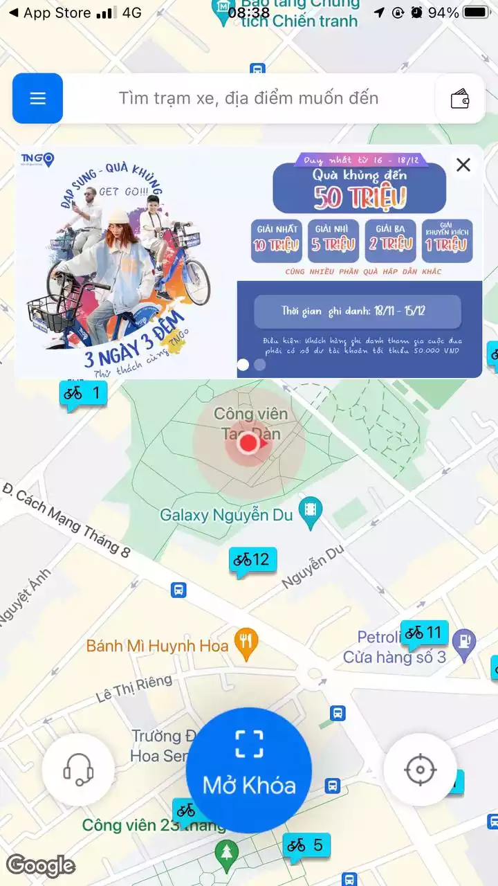 Cách thuê xe đạp TNGo