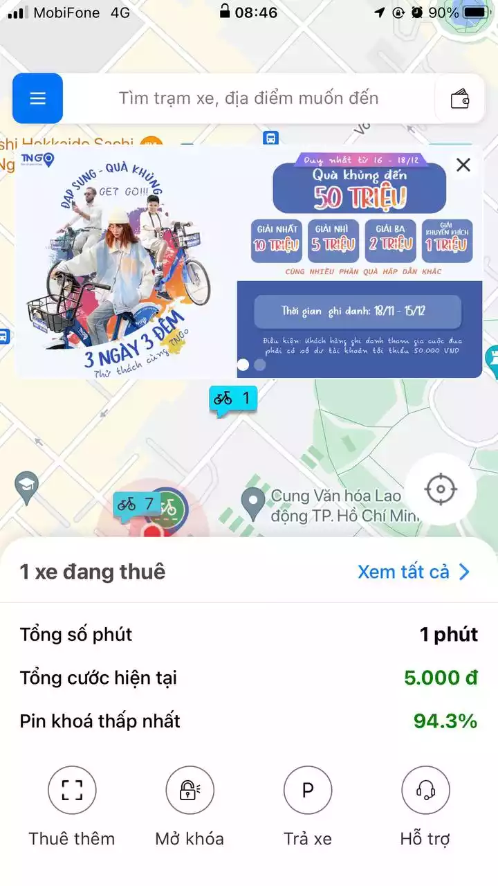 Cách thuê xe đạp TNGo