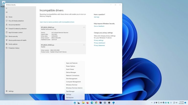 Khắc phục lỗi “Memory integrity can’t be turned on” trong Windows Security