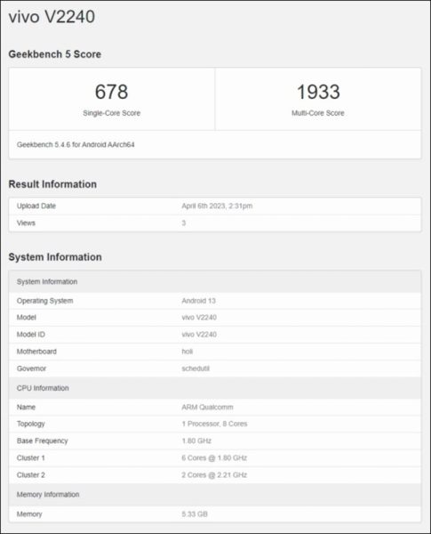 Vivo T2 5G lộ điểm hiệu năng Geekbench, cận kề ngày ra mắt Vivo T2 5G lộ điểm hiệu năng Geekbench, cận kề ngày ra mắt