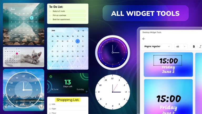 Thêm tiện ích màn hình cho Windows 10 với Desktop Widget Tools: Custom Calendar and Clock