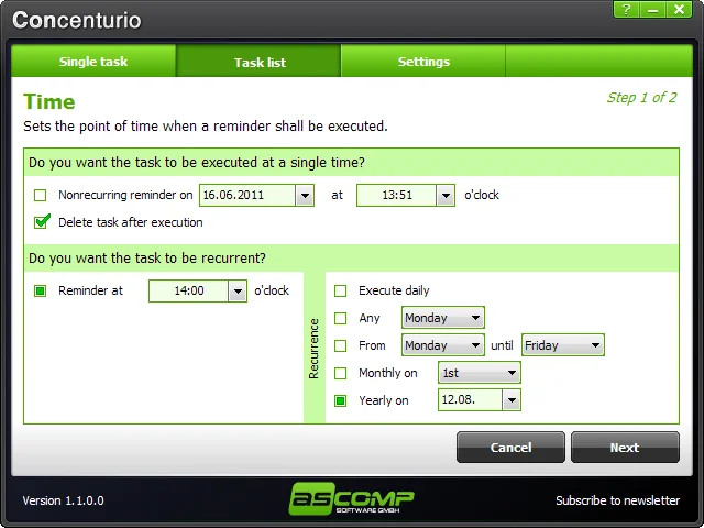 Ascomp Concenturio: Công cụ nhắc nhở lịch tối ưu trên PC