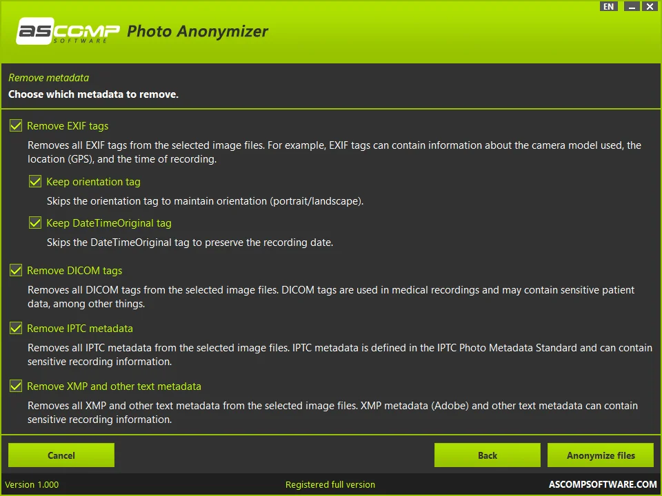 Ascomp Photo Anonymizer: Bảo vệ các tệp hình ảnh của bạn khỏi bị lộ dữ liệu cá nhân