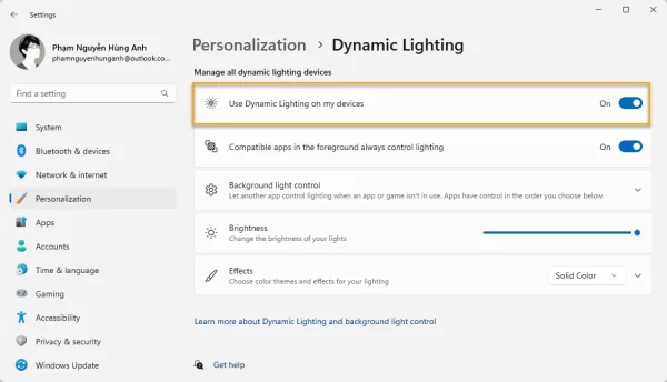 Cách sử dụng Dynamic Lighting trên Windows 11 2